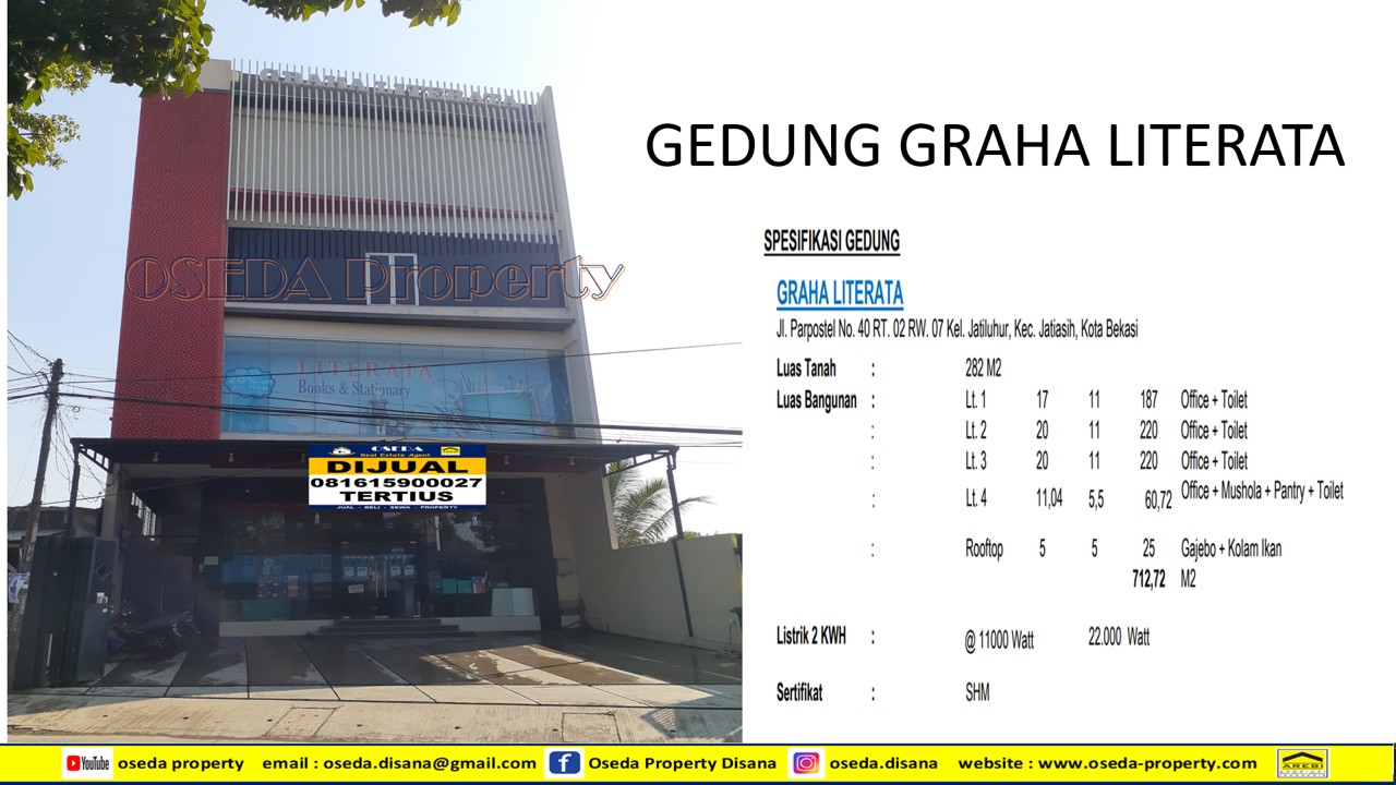 Di Jual GEDUNG GRAHA LITERATA /Toko Buku , Kel Jatiluhut - Jati Asih Bekasi  - RK ID  212 