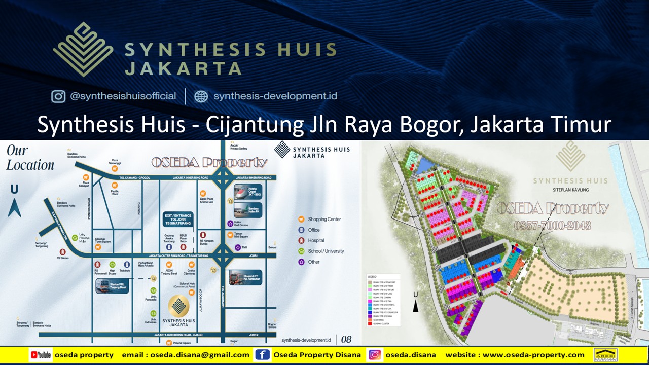 Synthesis Huis Residence - Cijantung Jakarta Timur : ✅ Luas lahan +- 5.5 Ha ✅ Fasilitas lengkap ✅ Dekat Dengan Hutan Kota ✅ 5 menit ke pintu Tol  ✅ 10 menit ke LRT ✅ Lokasi strategis ✅ 30 menit ke Semanggi